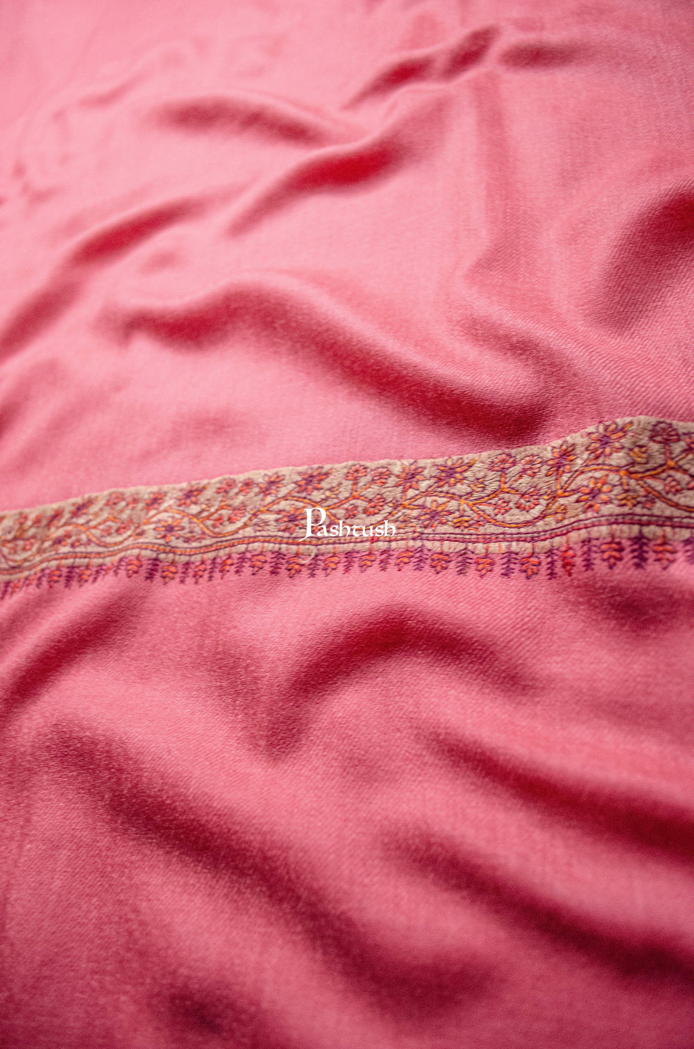 Pashtush India Womens Shawls Pashtush Womens Extra Fine Wool Shawl, Multi Border Embroidery  Design, Rose