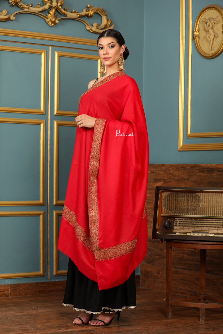 Pashtush India Womens Shawls Pashtush Womens Extra Fine Wool Shawl, Mutli Border Design, Red