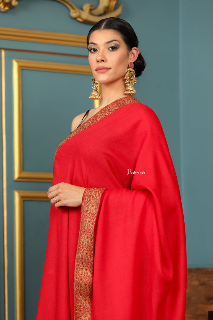 Pashtush India Womens Shawls Pashtush Womens Extra Fine Wool Shawl, Mutli Border Design, Red