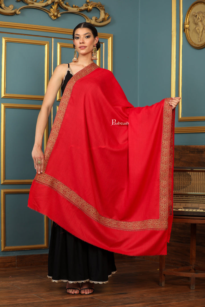 Pashtush India Womens Shawls Pashtush Womens Extra Fine Wool Shawl, Mutli Border Design, Red