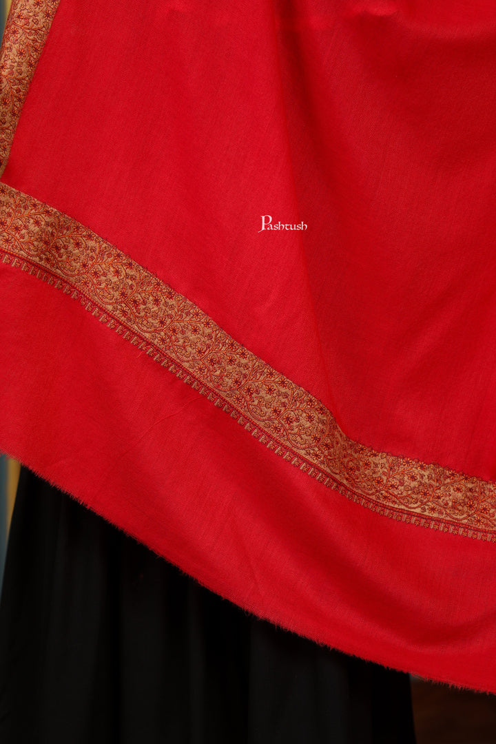 Pashtush India Womens Shawls Pashtush Womens Extra Fine Wool Shawl, Mutli Border Design, Red