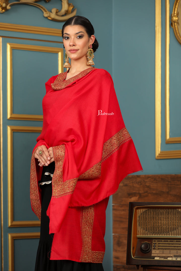 Pashtush India Womens Shawls Pashtush Womens Extra Fine Wool Shawl, Mutli Border Design, Red
