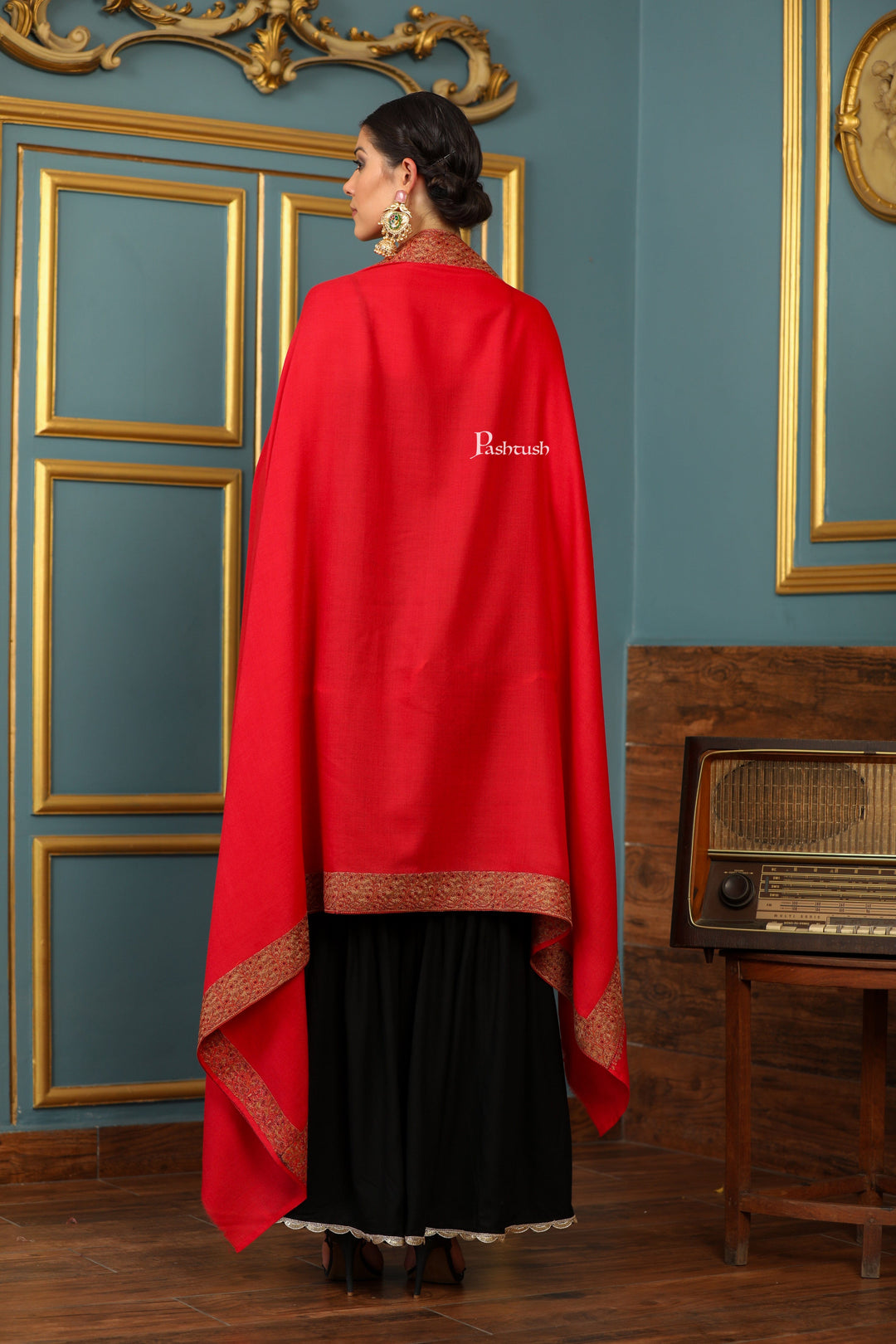 Pashtush India Womens Shawls Pashtush Womens Extra Fine Wool Shawl, Mutli Border Design, Red
