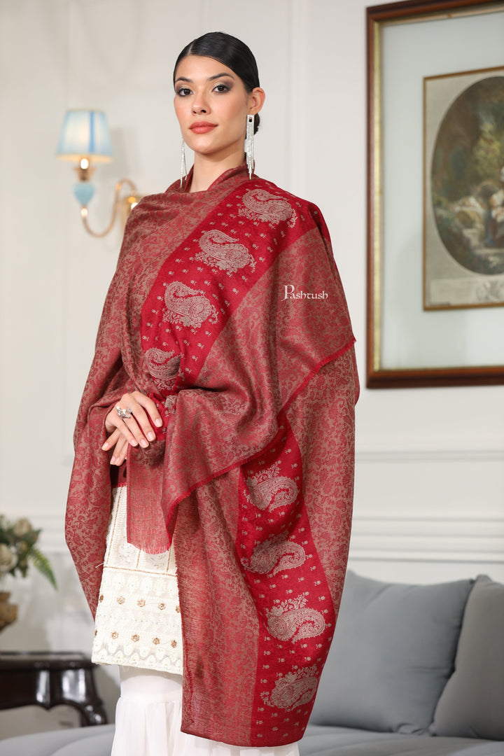 Pashtush India Womens Shawls Pashtush Womens Extra Fine Wool Shawl, Paisley Design, Maroon