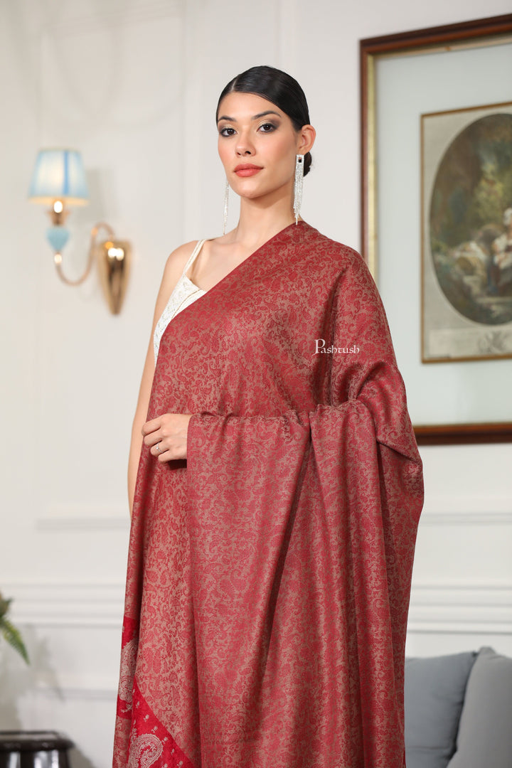 Pashtush India Womens Shawls Pashtush Womens Extra Fine Wool Shawl, Paisley Design, Maroon