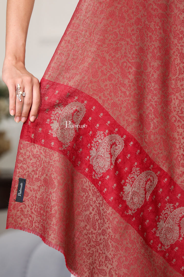 Pashtush India Womens Shawls Pashtush Womens Extra Fine Wool Shawl, Paisley Design, Maroon