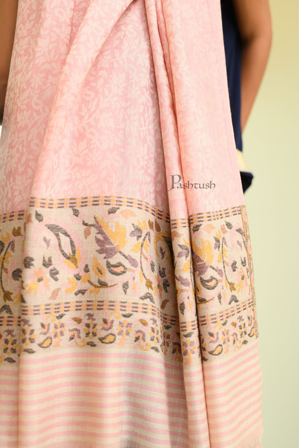 Pashwool Womens Shawls Pashtush Womens Extra Fine Wool Shawl, Paisley Palla Woven Design, Light Pink