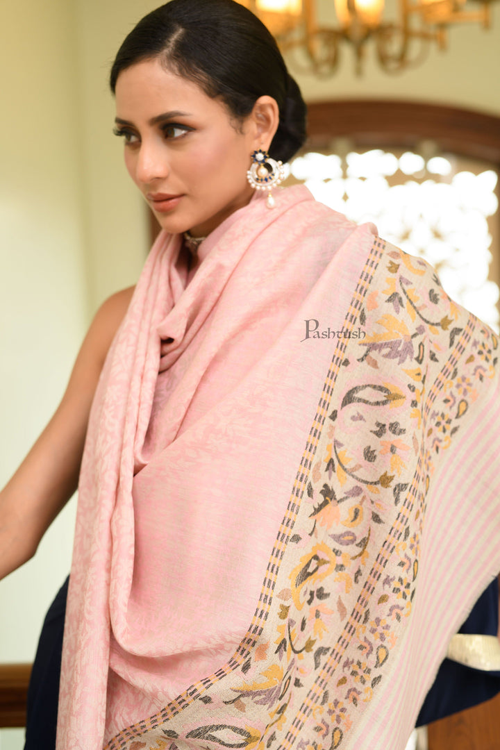 Pashwool Womens Shawls Pashtush Womens Extra Fine Wool Shawl, Paisley Palla Woven Design, Light Pink