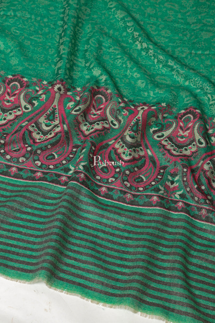 Pashtush India Womens Shawls Pashtush Womens Extra Fine Wool Shawl, Paisley Weave Design, Green