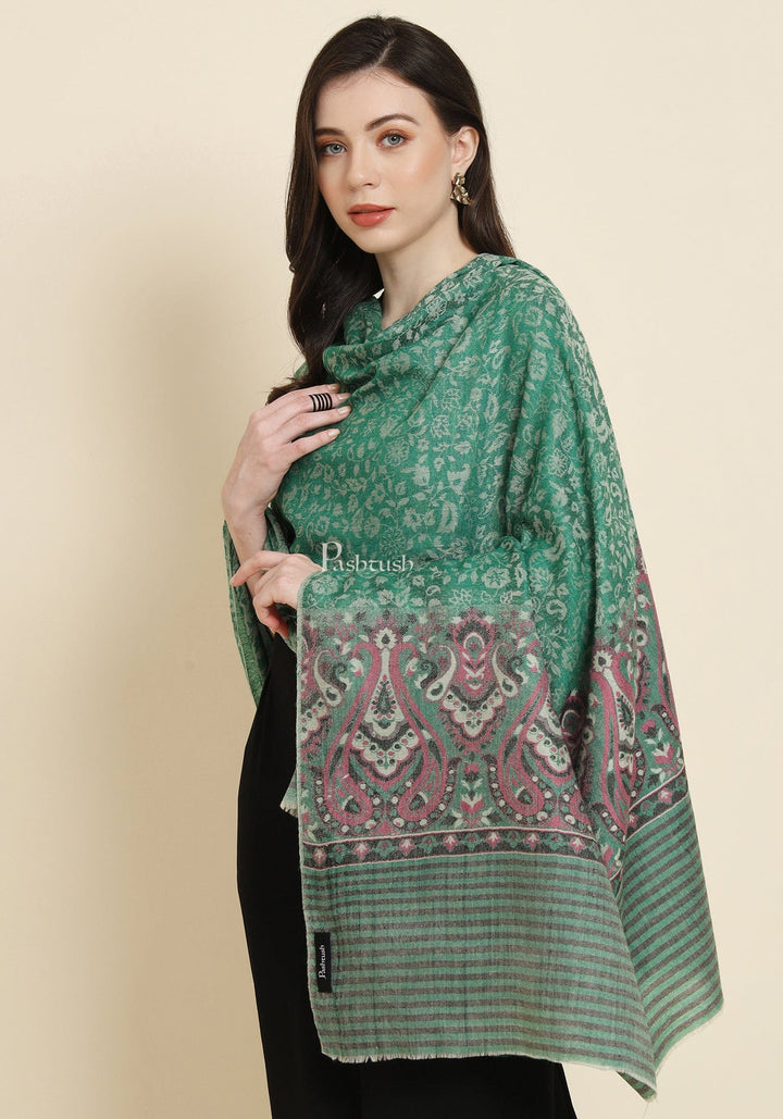 Pashtush India Womens Shawls Pashtush Womens Extra Fine Wool Shawl, Paisley Weave Design, Green