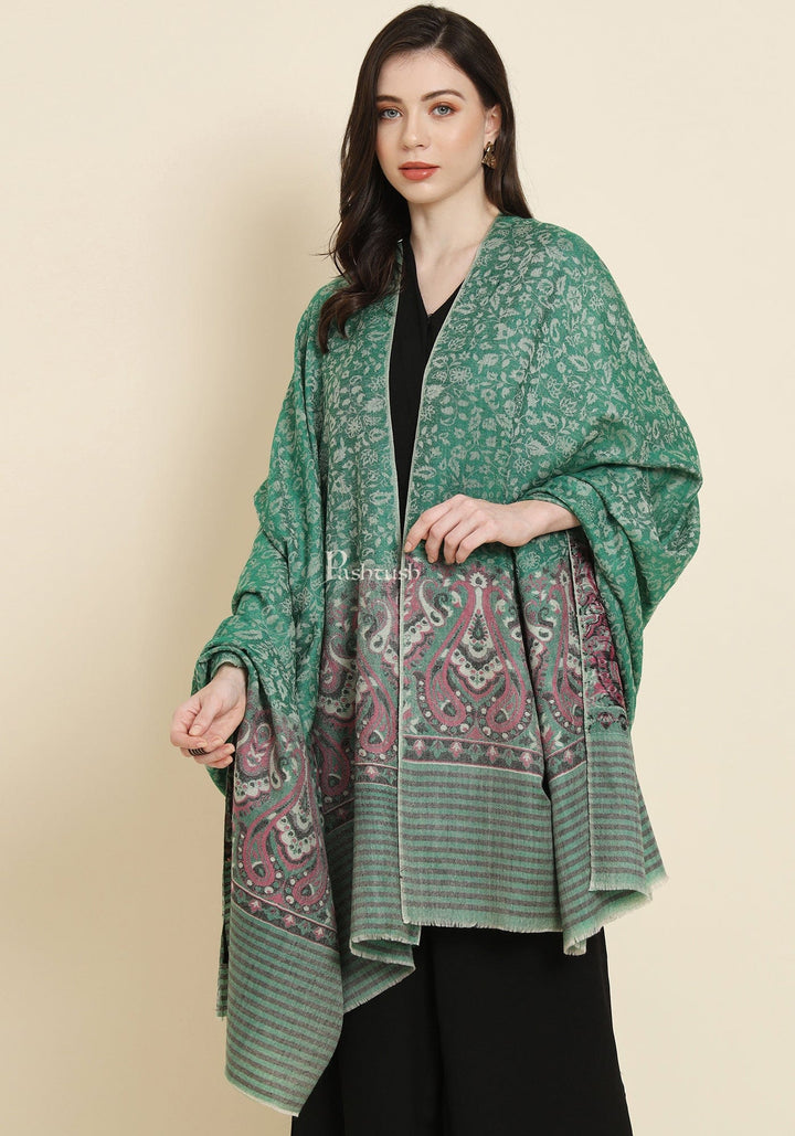 Pashtush India Womens Shawls Pashtush Womens Extra Fine Wool Shawl, Paisley Weave Design, Green