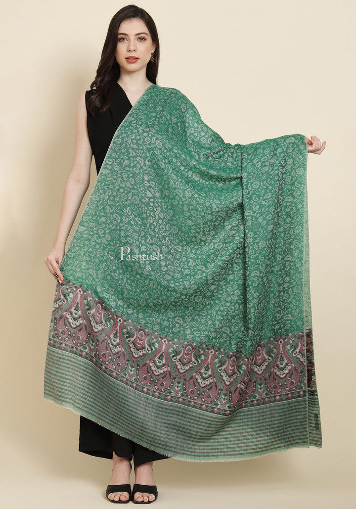 Pashtush India Womens Shawls Pashtush Womens Extra Fine Wool Shawl, Paisley Weave Design, Green