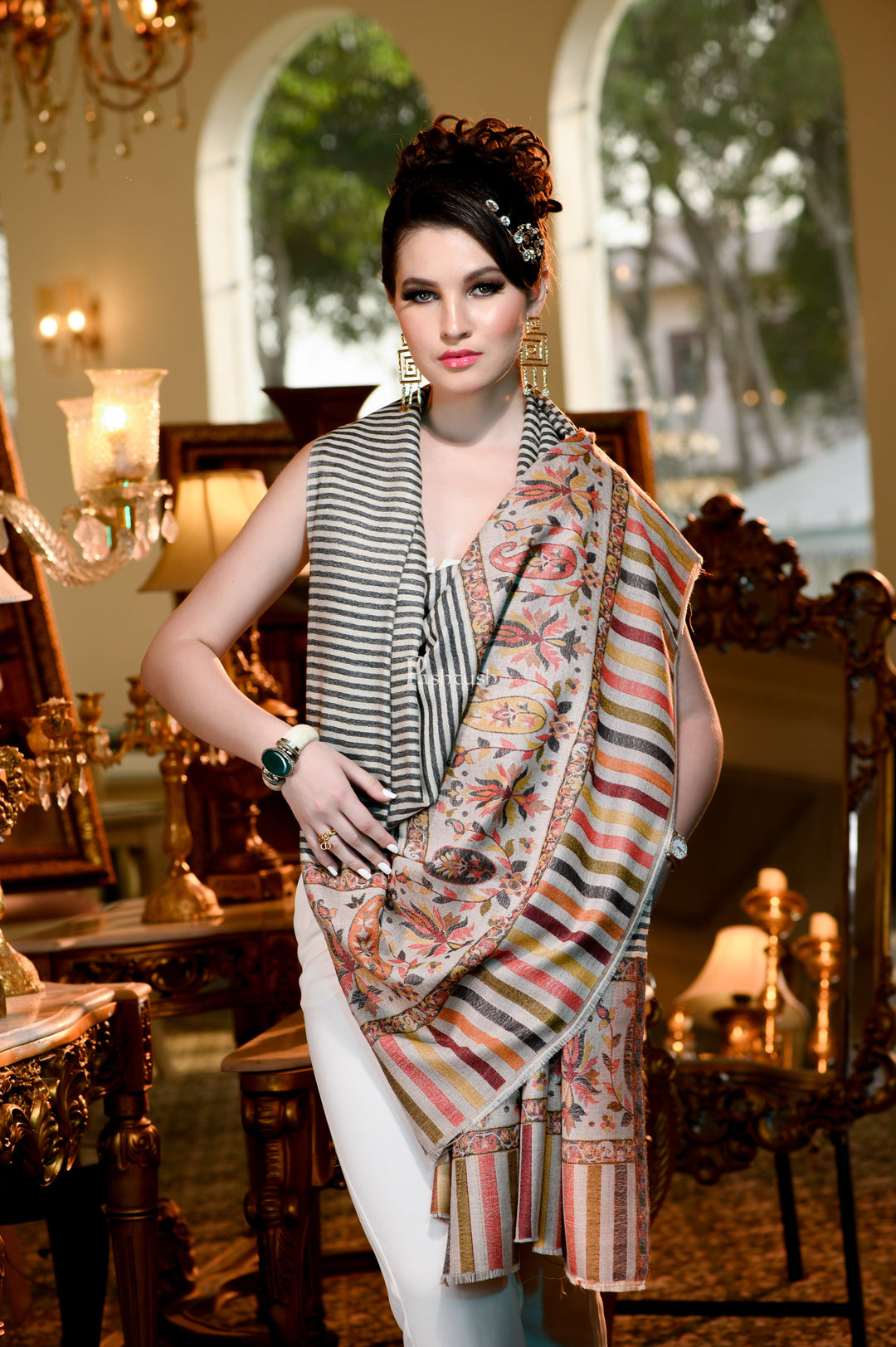 Pashtush India Womens Shawls Pashtush Womens Extra Fine Wool Shawl, Paisley Weave Design, Multicolour