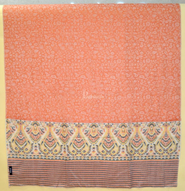 Pashtush India Womens Shawls Pashtush womens Extra Fine Wool shawl, Paisley Weave design, Orange