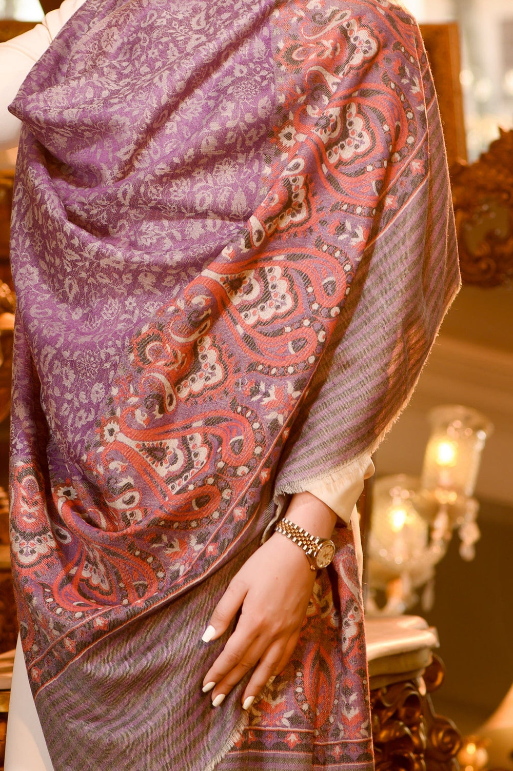 Pashtush India Womens Shawls Pashtush Womens Extra Fine Wool Shawl, Paisley weave palla Design, Purple