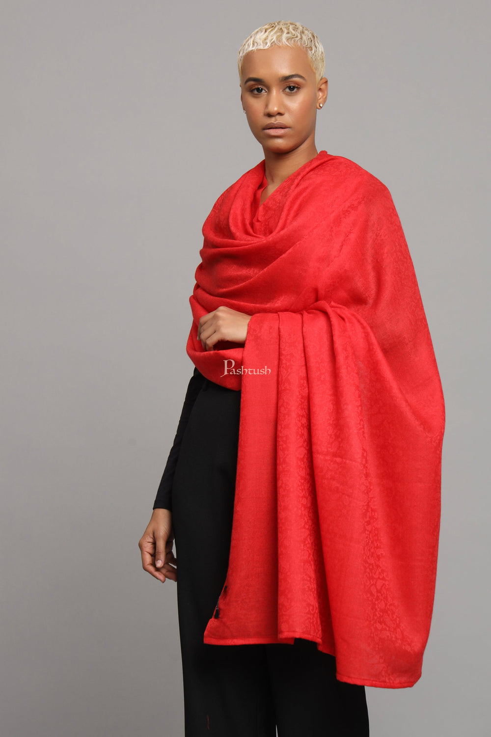 Pashtush India Womens Shawls Pashtush Womens Extra Fine Wool Shawl, Self Paisley Weave Design, Red