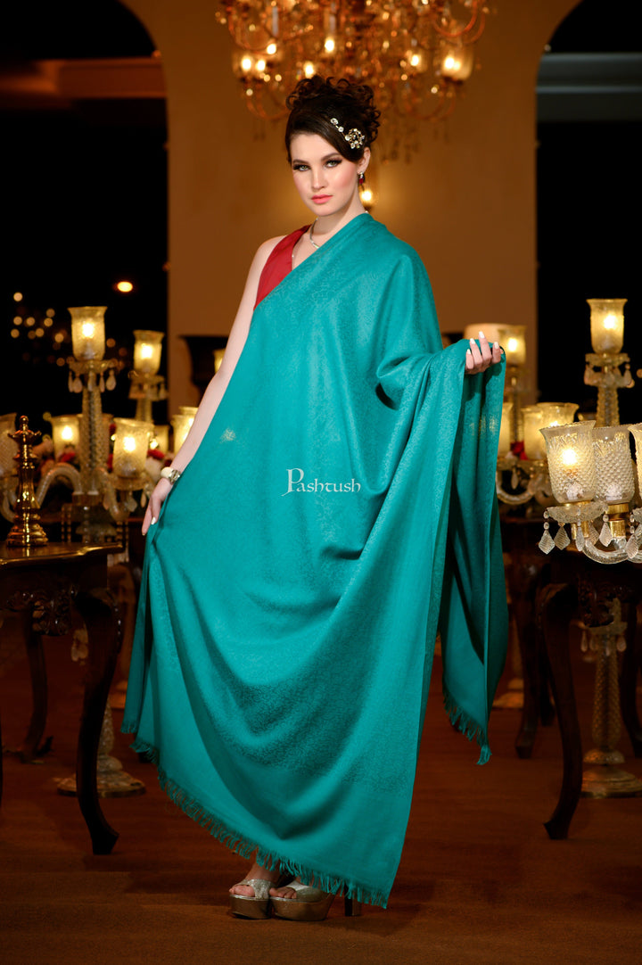 Pashtush India Womens Shawls Pashtush Womens Extra Fine Wool Shawl, Solid Arabic Sea Green