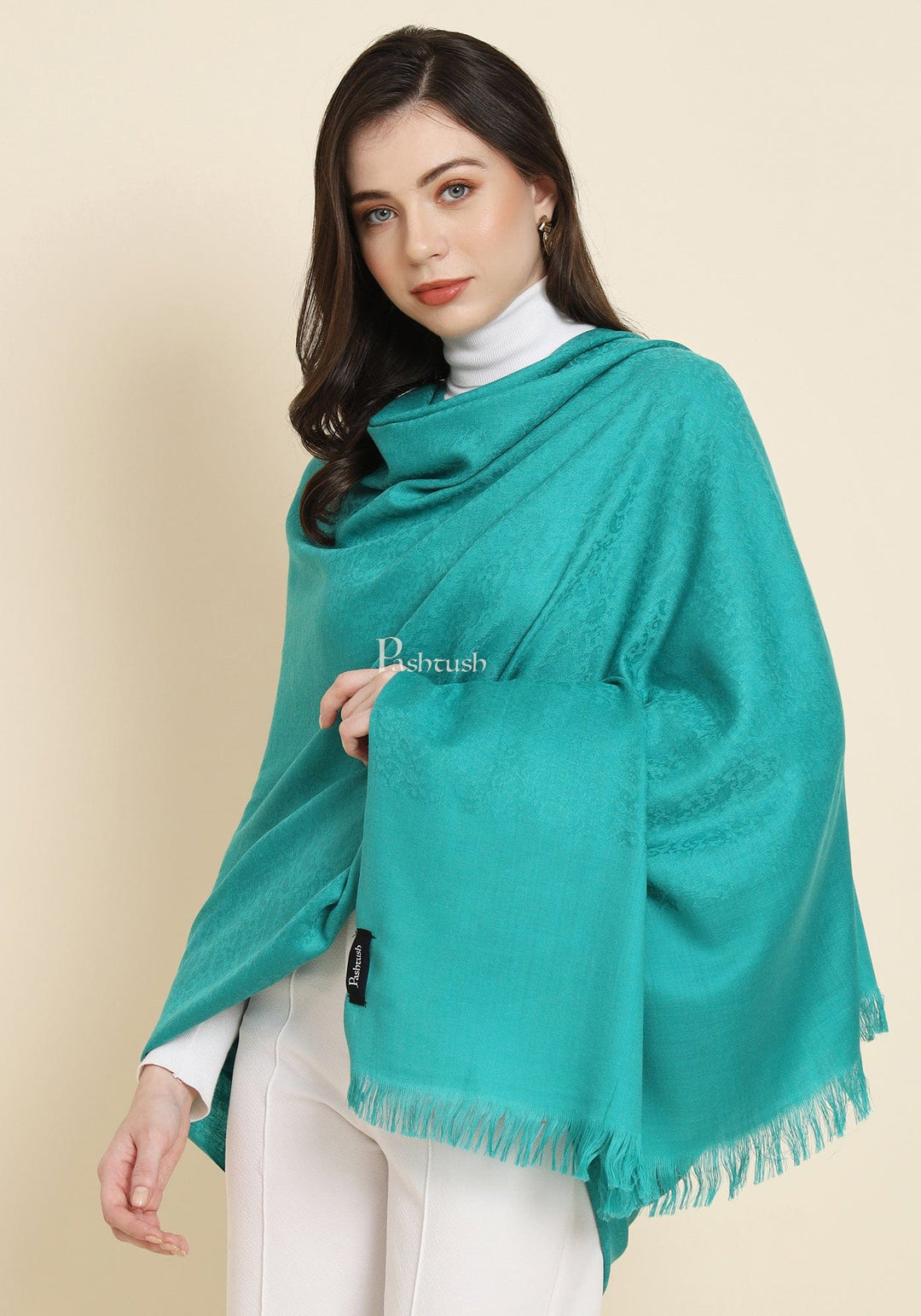 Pashtush India Womens Shawls Pashtush Womens Extra Fine Wool Shawl, Solid Arabic Sea Green