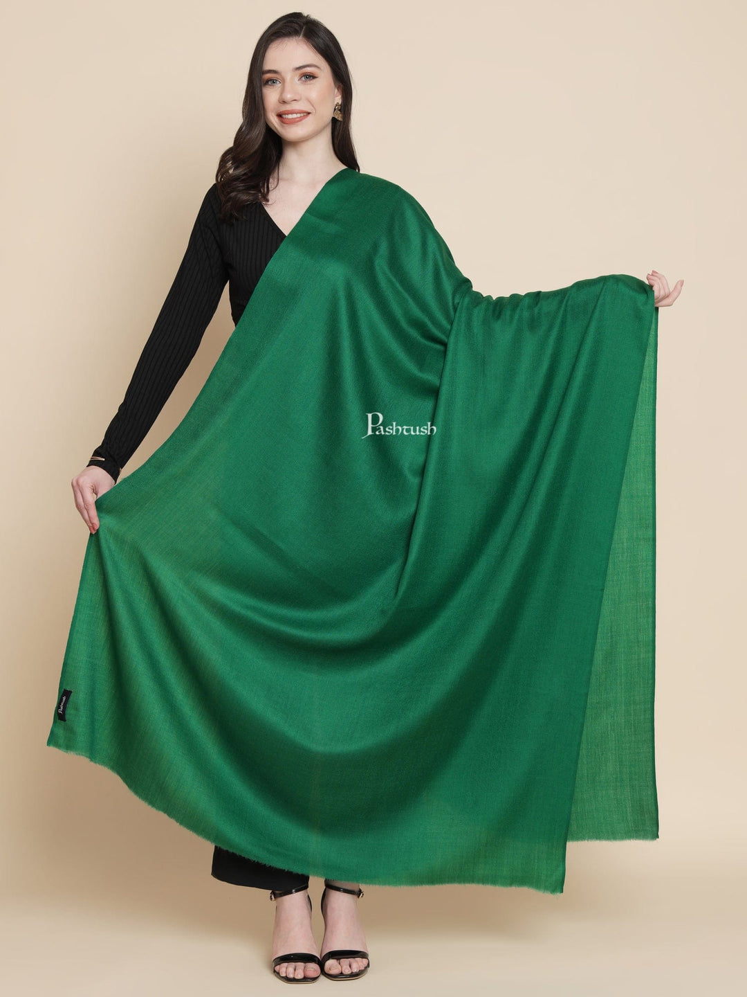 Pashtush India Womens Shawls Pashtush Womens Extra Fine Wool Shawl, Solid Bottle Green