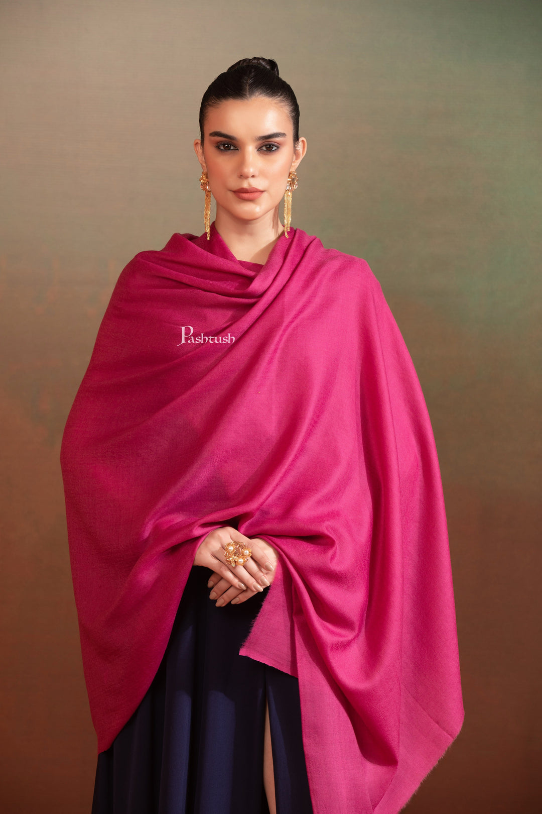 Pashtush India Womens Shawls Pashtush Womens Extra Fine Wool Shawl, Solid Weave Weave Design, Flamingo