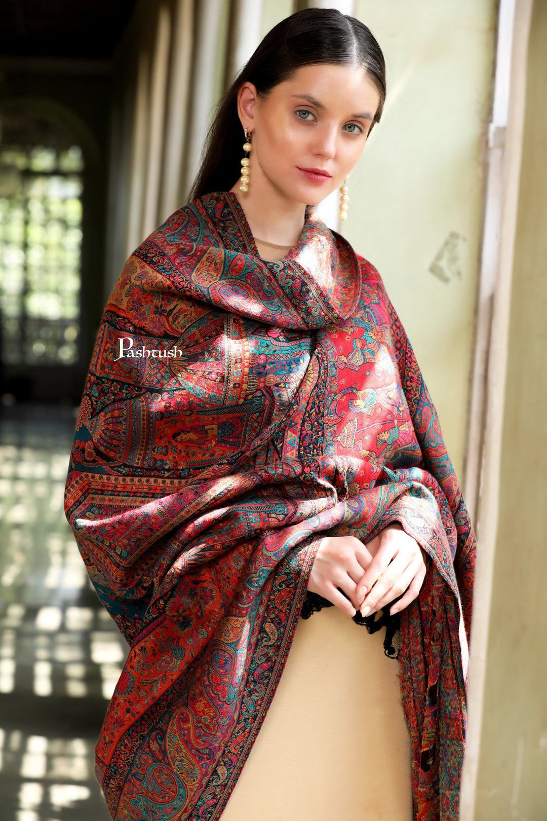 Pashtush India Womens Shawls Pashtush Womens Extra Fine Wool Shawl, The Doli Darbar - Royal Wedding Collection Design, Multicolour
