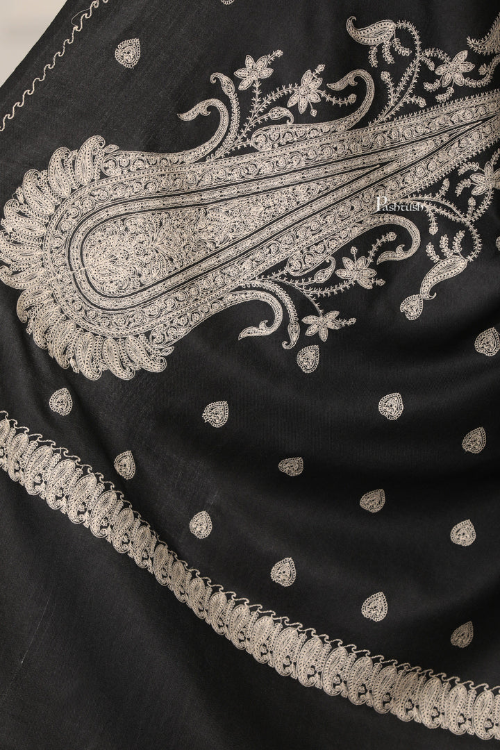 Pashtush India Womens Shawls Pashtush Womens Extra Fine Wool Shawl, Tone And Tone Ambi Design, Black