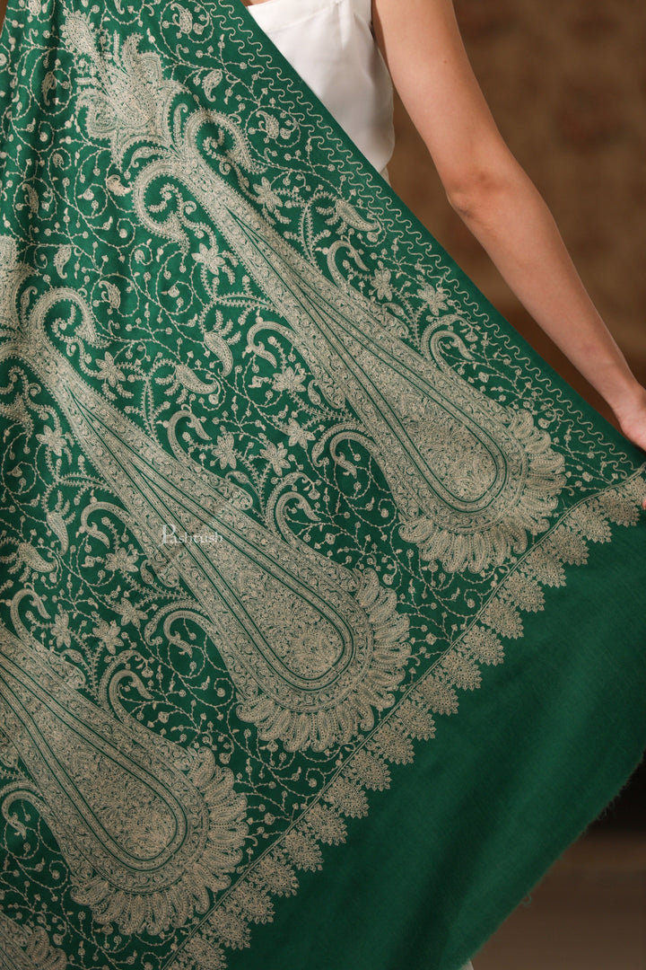 Pashtush India Womens Shawls Pashtush Womens Extra Fine Wool Shawl, Tone And Tone Ambi Design, Green