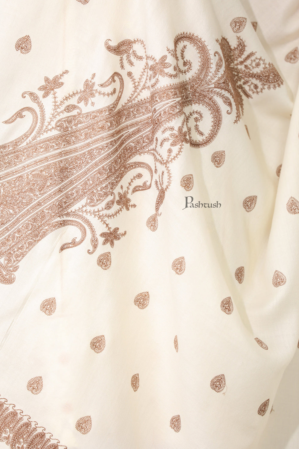 Pashtush India Womens Shawls Pashtush Womens Extra Fine Wool Shawl, Tone And Tone Ambi Design, Ivory