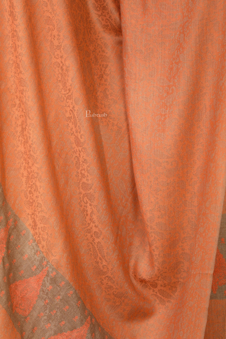 Pashtush India Womens Shawls Pashtush Womens Extra Fine Wool Shawl, Tone On Tone Embroidery Design, Peach