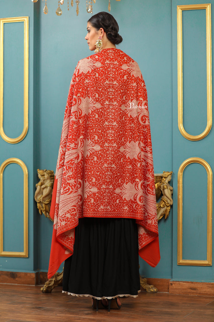 Pashtush India Womens Shawls Pashtush Womens Extra Fine Wool Shawl, Tone On Tone Embroidery Large Paisleys Design, Amber