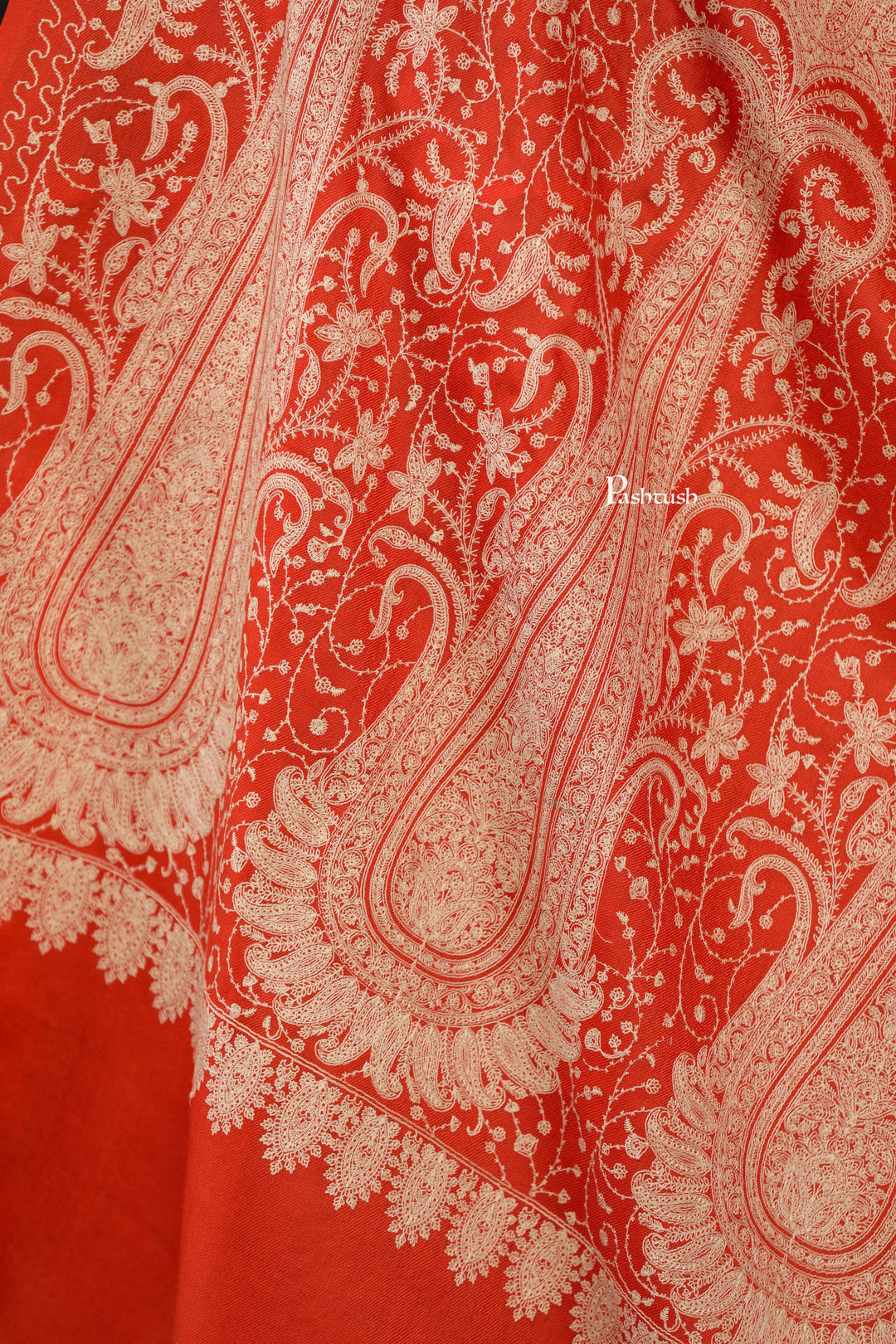 Pashtush India Womens Shawls Pashtush Womens Extra Fine Wool Shawl, Tone On Tone Embroidery Large Paisleys Design, Amber