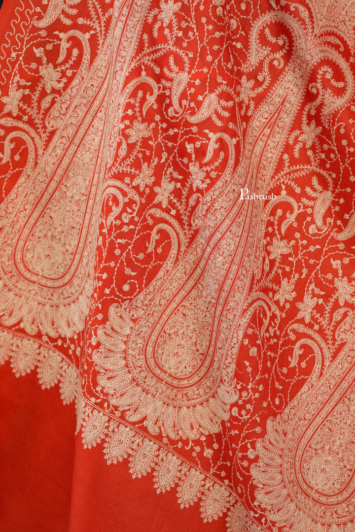 Pashtush India Womens Shawls Pashtush Womens Extra Fine Wool Shawl, Tone On Tone Embroidery Large Paisleys Design, Amber