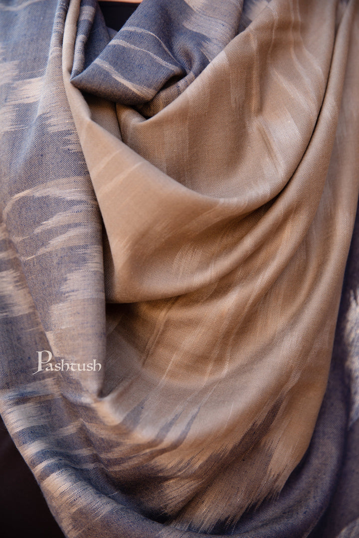 Pashtush India Womens Stoles and Scarves Scarf Pashtush Womens Extra Fine Wool Silk Stole, Ikkat Design, Taupe