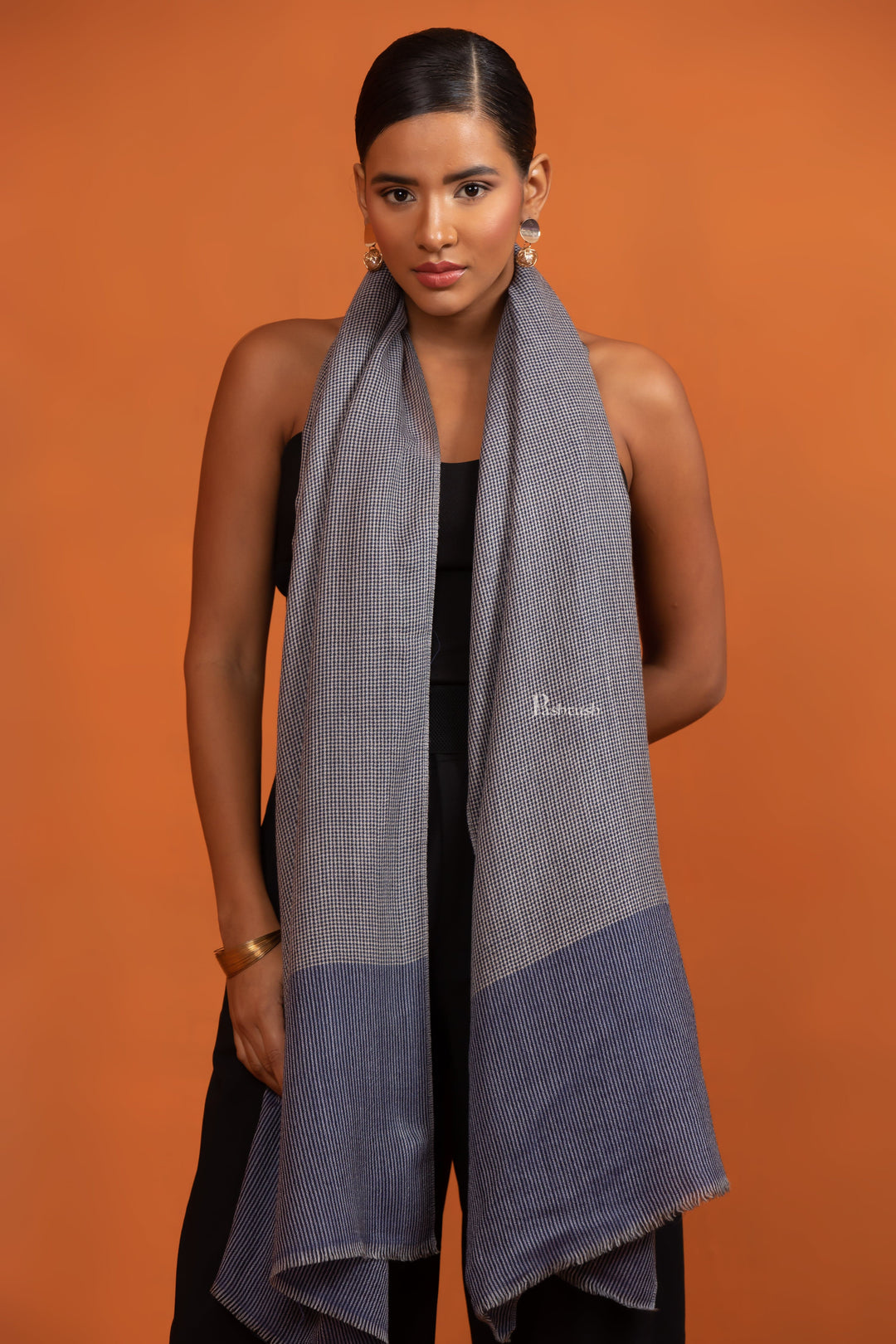 Pashtush India womens scarf and Stoles Pashtush Womens Extra Fine Wool Stole, Checkered  Design, Grey