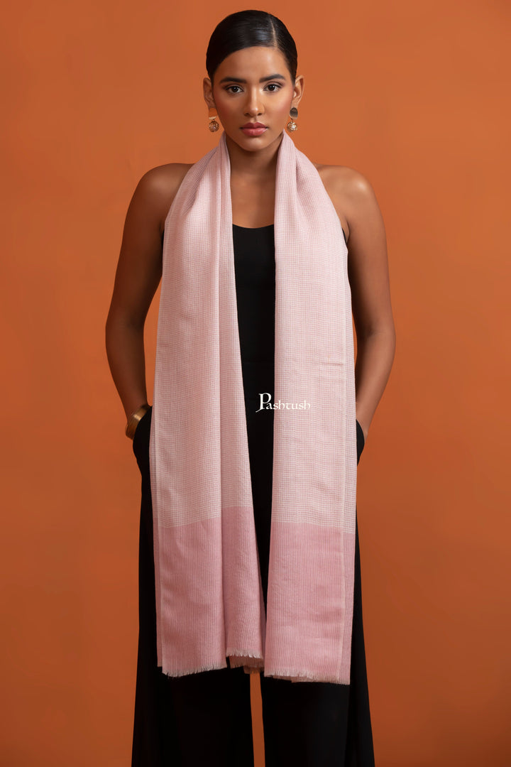 Pashtush India womens scarf and Stoles Pashtush Womens Extra Fine Wool Stole, Checkered  Design, Soft Pink