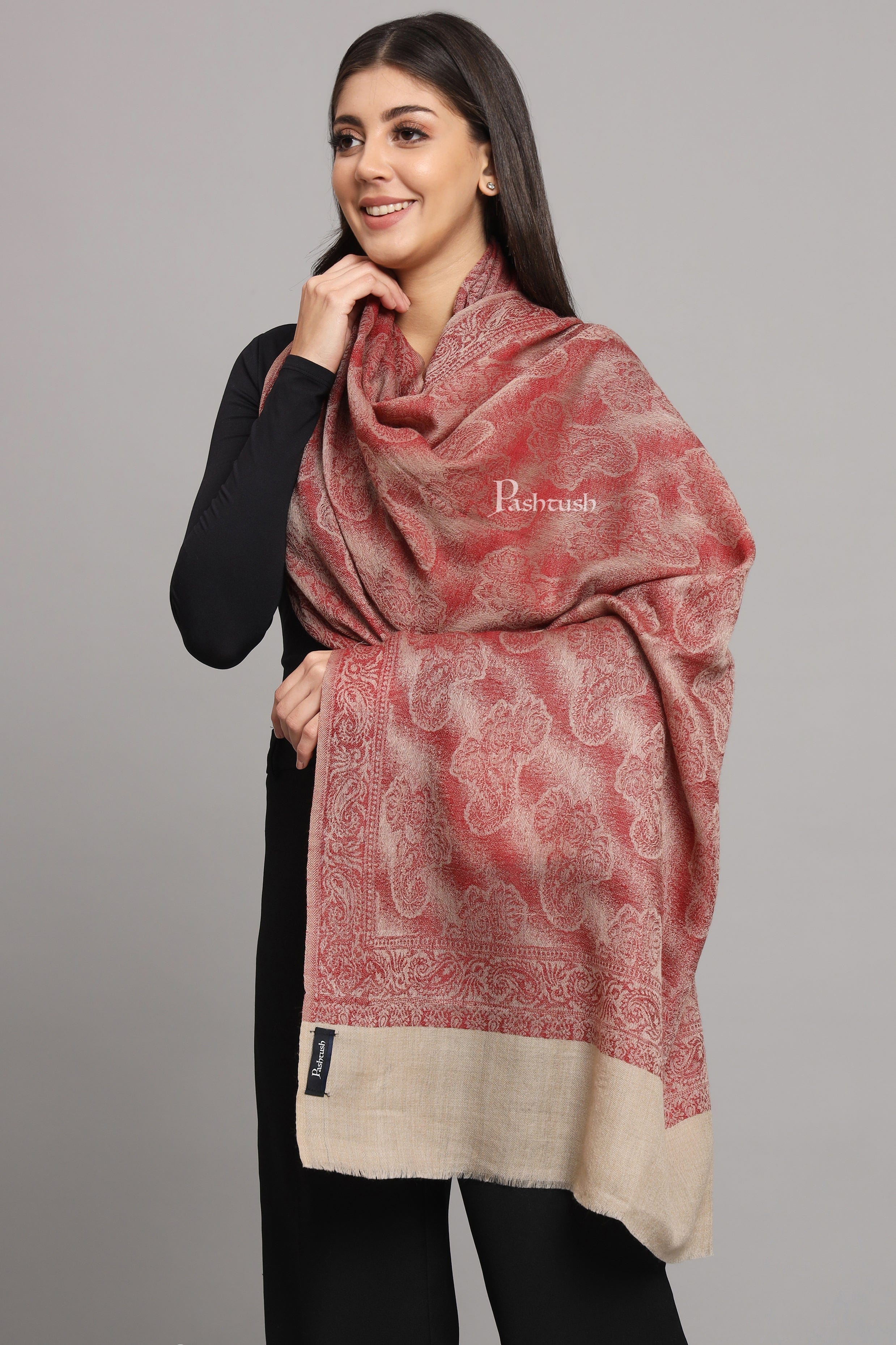 Pashtush Womens Extra Fine Wool Stole, Design, Maroon – Pashtush