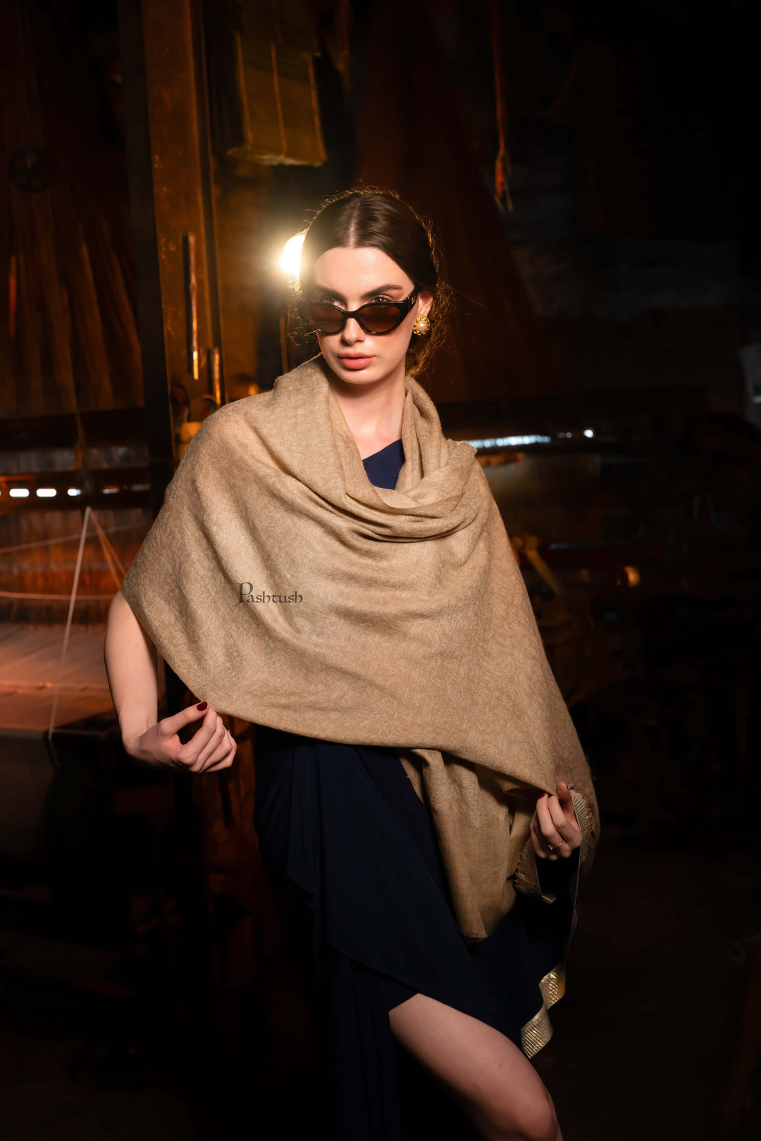 Pashtush India Womens Stoles and Scarves Scarf Pashtush Womens Extra Fine Wool Stole,  Design, Taupe