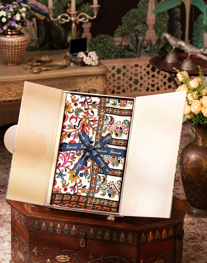 Pashtush India Gift Pack Pashtush Womens Extra Fine Wool Stole, Hand Print Nalki Embroidery Design, Ivory