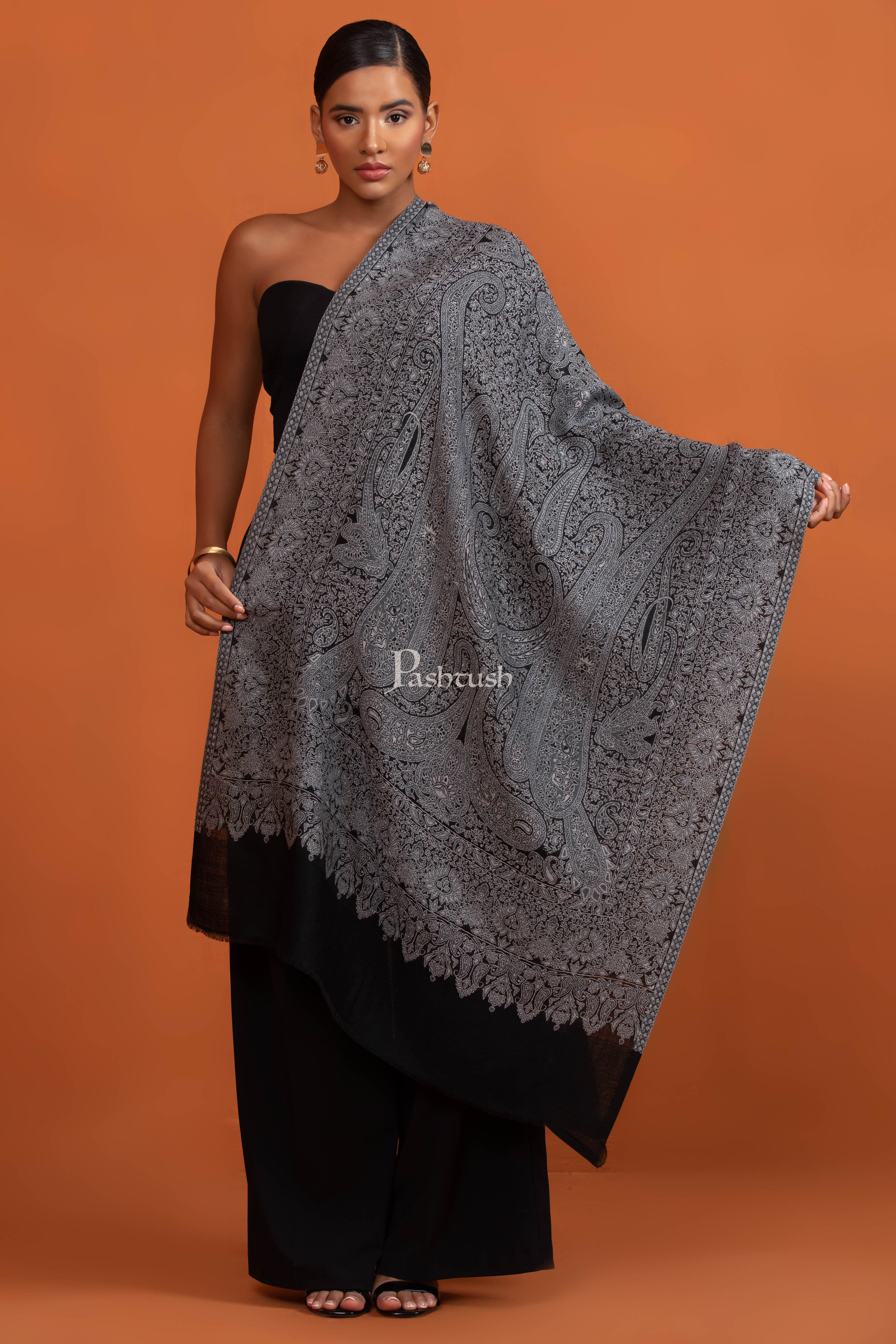 Pashtush Womens Extra Fine Wool Stole, Paisley Jamawar Design