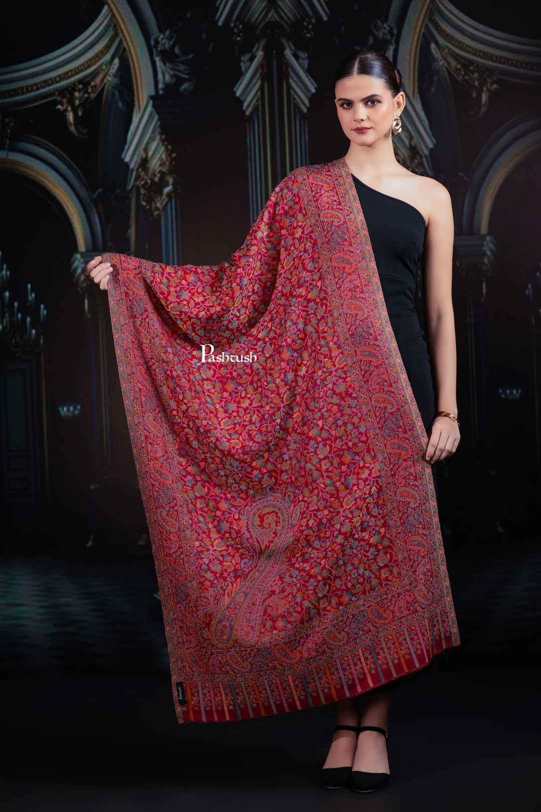 Pashtush India Womens Shawls Pashtush Womens Extra Fine Wool Stole, Paisley Weave Design, Crimson Maroon