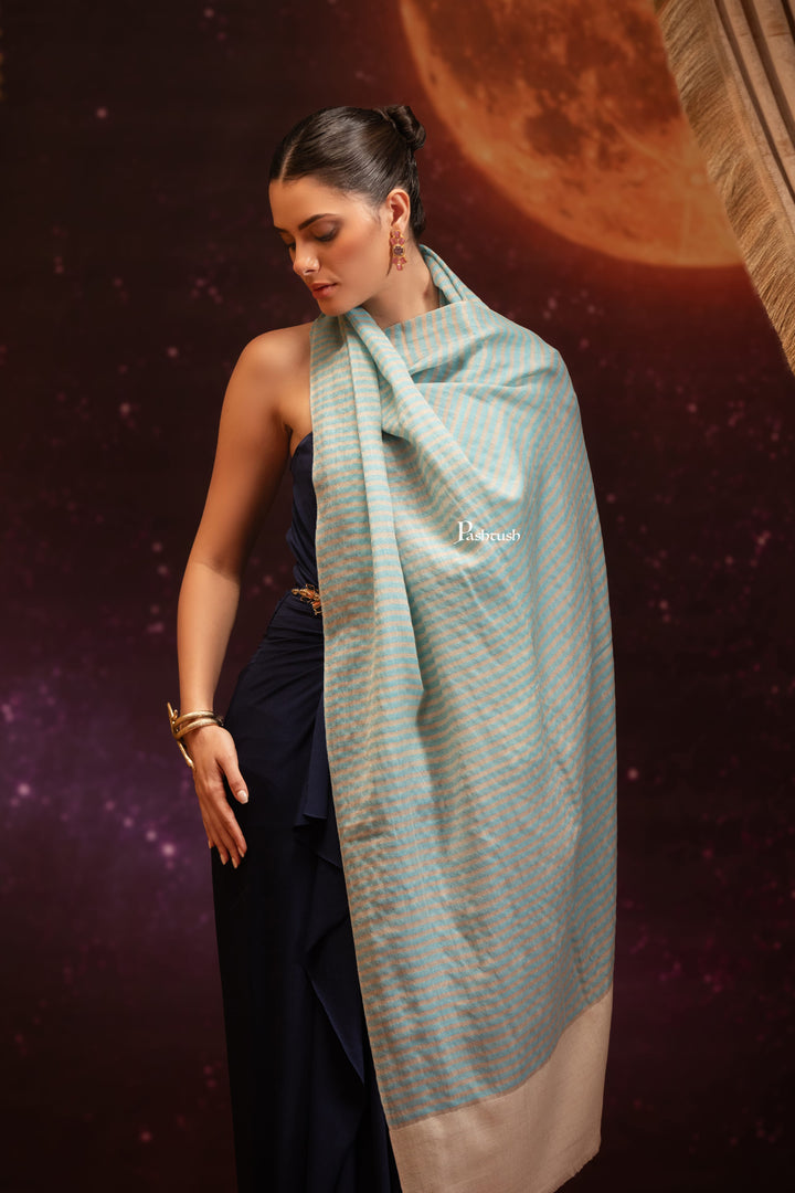 Pashtush India Womens Shawls Pashtush Womens Extra Fine Wool Stole, Stripe Design, Blue