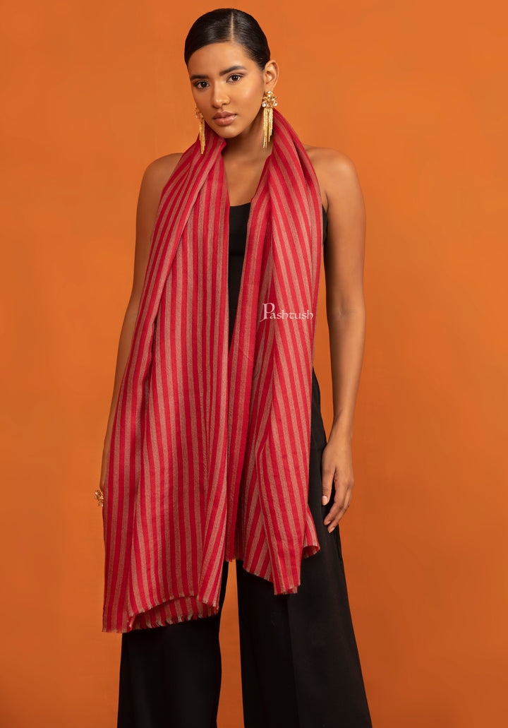 Pashtush India womens scarf and Stoles Pashtush Womens Extra Fine Wool Stole, Stripe Design, Red