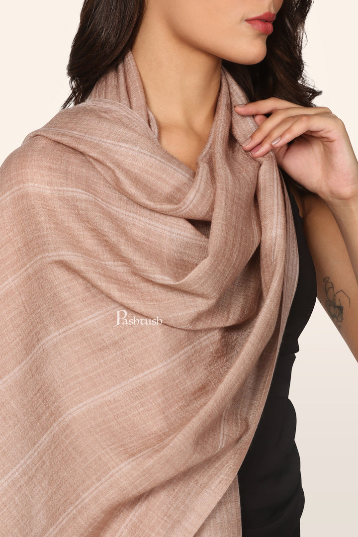 Pashtush India womens scarf and Stoles Pashtush Womens Extra Fine Wool Stole, Stripe Weave Design, Taupe