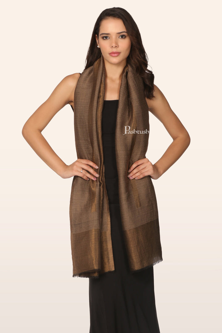 Pashtush India Womens Stoles and Scarves Scarf Pashtush Womens Extra Fine Wool Stole, Twilight Collection Reversible Weave, Taupe