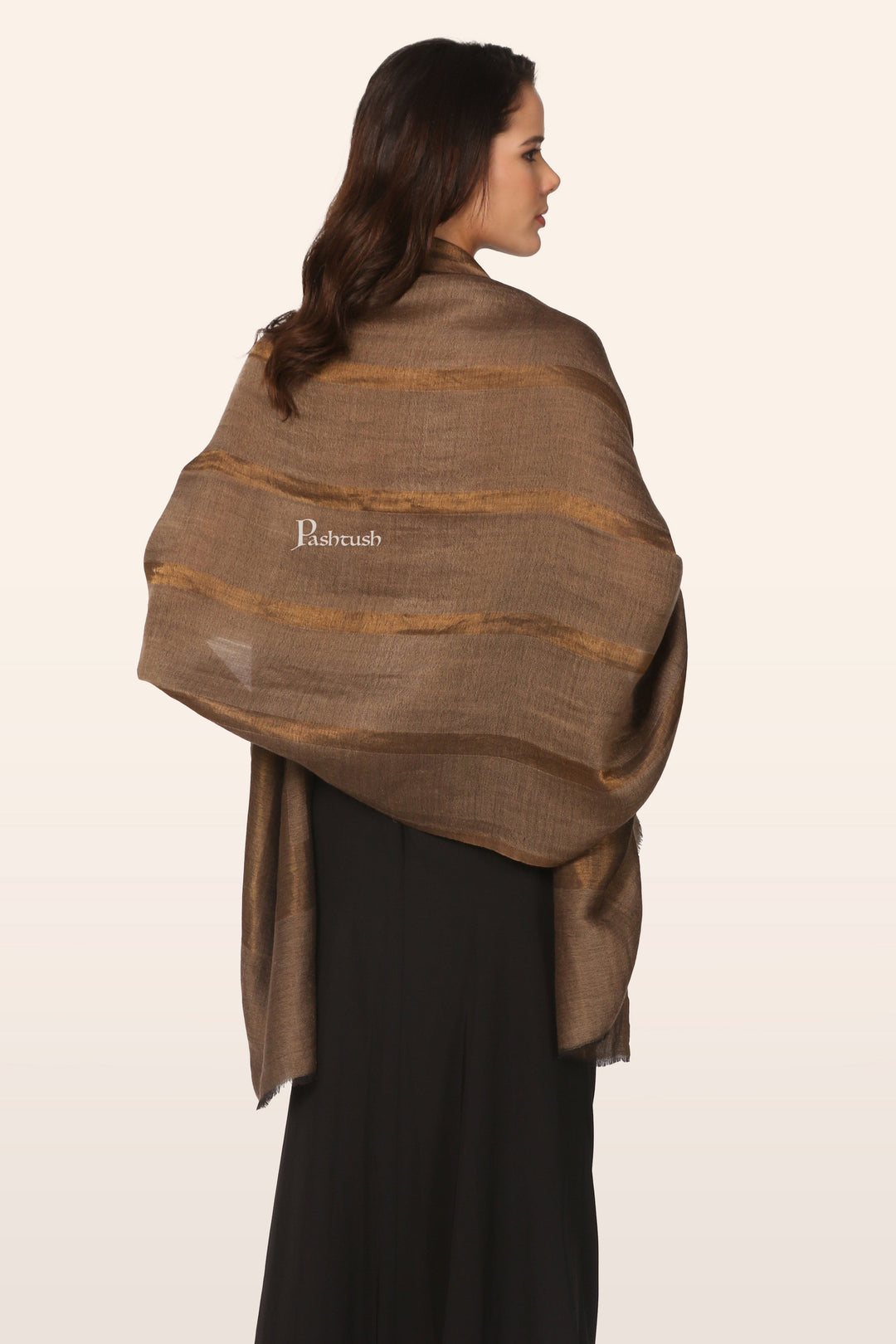 Pashtush India Womens Stoles and Scarves Scarf Pashtush Womens Extra Fine Wool Stole, Twilight Collection Reversible Weave, Taupe