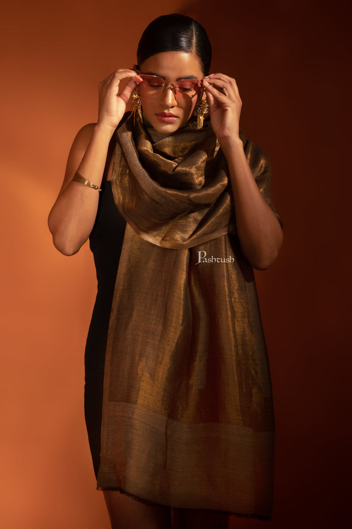 Pashtush India womens scarf and Stoles Pashtush Womens Extra Fine Wool Stole, Twilight Collection Striped Design, Taupe