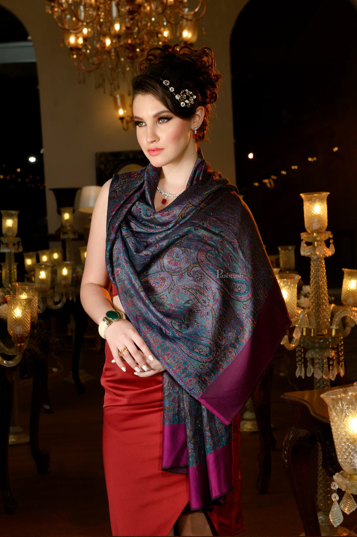 Pashtush India Womens Stoles and Scarves Scarf Pashtush Womens Extra Fine Wool Stole, Twilight Collection, Zari Weave Design, Multicolour