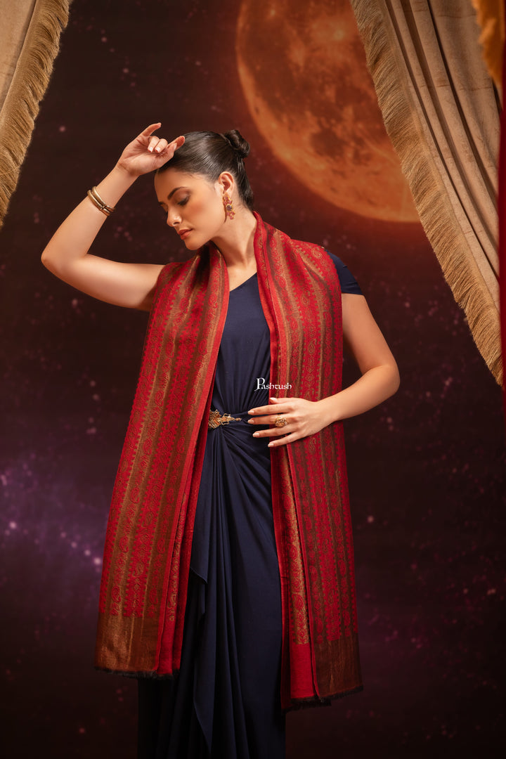 Pashtush India Womens Shawls Pashtush Womens Extra Fine Wool Stole, Twilight Design, Maroon