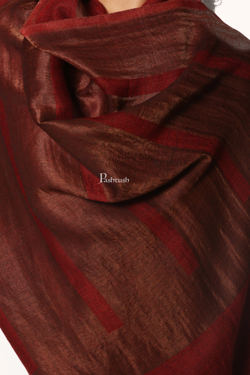 Pashtush India womens scarf and Stoles Pashtush Womens Extra Fine Wool Stole, Twilight Stripe Reversbile Design, Maroon