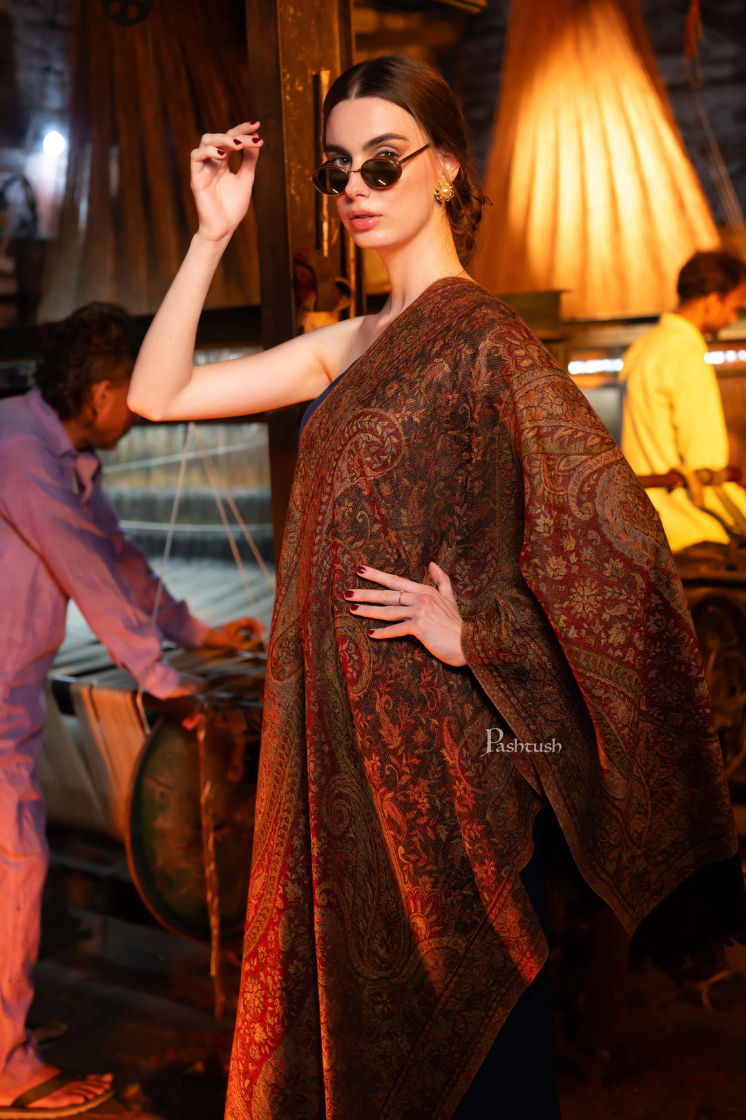 Pashtush India Womens Stoles Pashtush Womens Extra Fine Wool Stole, Ultra Soft Fine Wool Design, Black